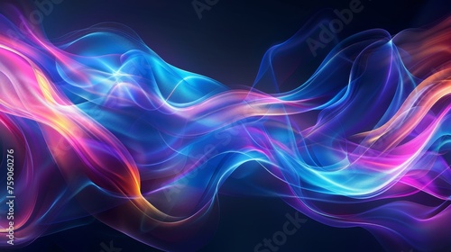 A vibrant, flowing wave design in blues and pinks represents dynamic movement and energy as digital art
