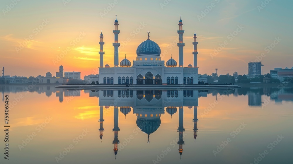 Fototapeta premium A Peaceful Gaze Upon Mosque Landscape