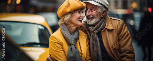 Happy senior couple ejoying their time together in the city. Acvite retirement concept photo