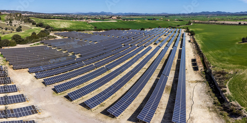 photovoltaic plant between crop fields, Villafranca de Bonany, Majorca, Balearic Islands, Spain photo