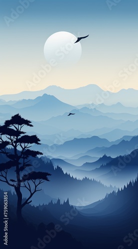 a landscape of mountains and trees