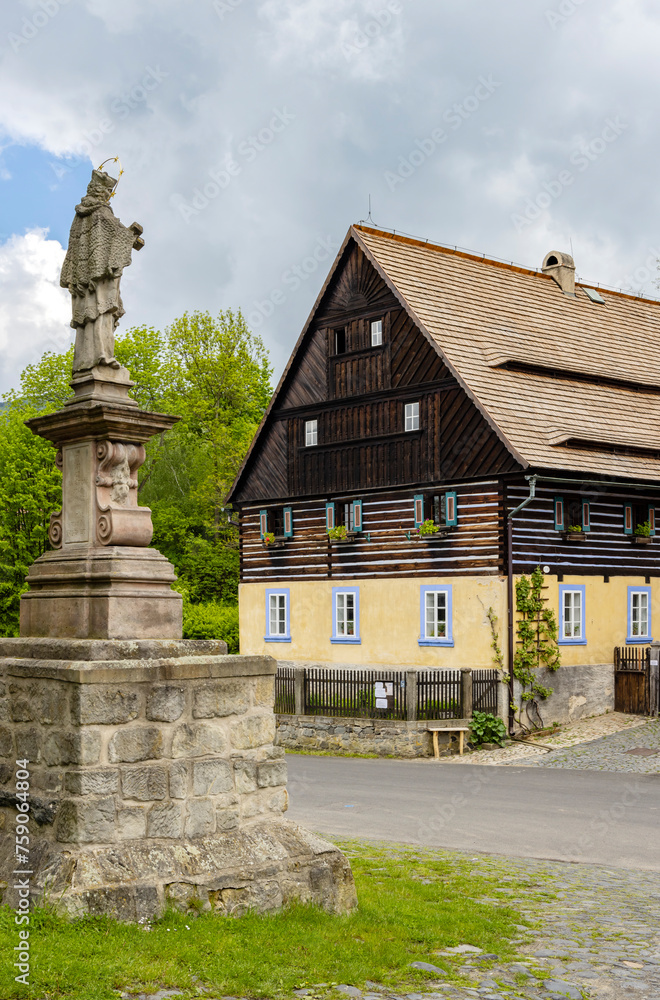 Half-timbered house, folk architecture in Zubrnice, North Bohemia, Czech Republic Half-timbered house, folk architecture in Zubrnice, North Bohemia, Czech Republic