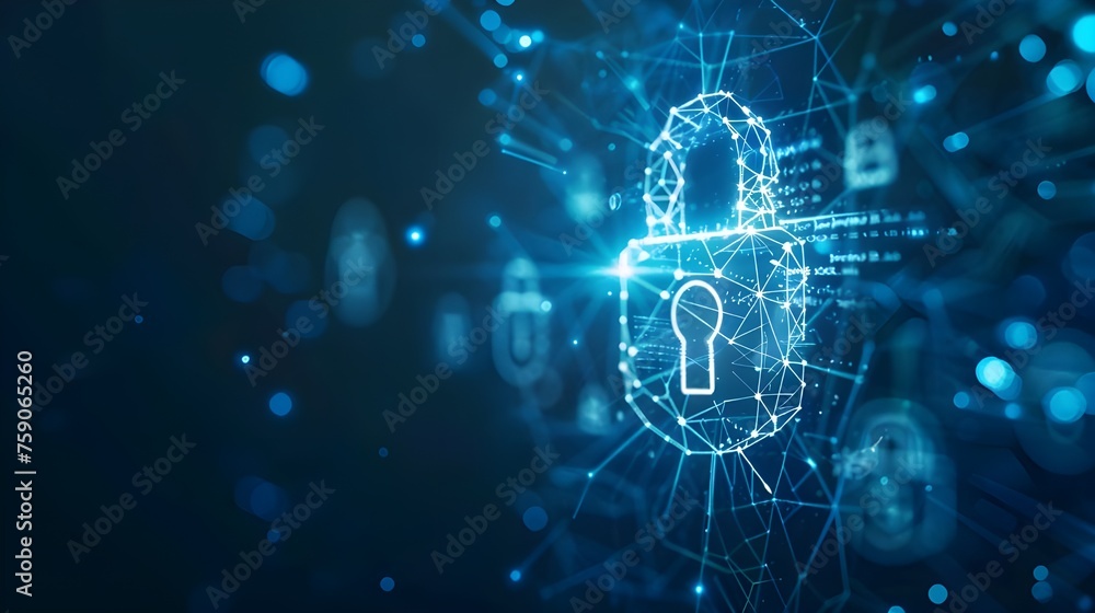 Obraz premium Cybersecurity Concept with Digital Lock and Code background