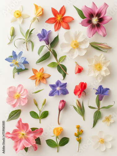 collection of flowers closeup. Beautiful spring and summer flowers. Set of different beautiful flowers isolated on white background