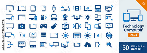 Technology Basic icons Pixel perfect. computer, mobile, system, ...	
