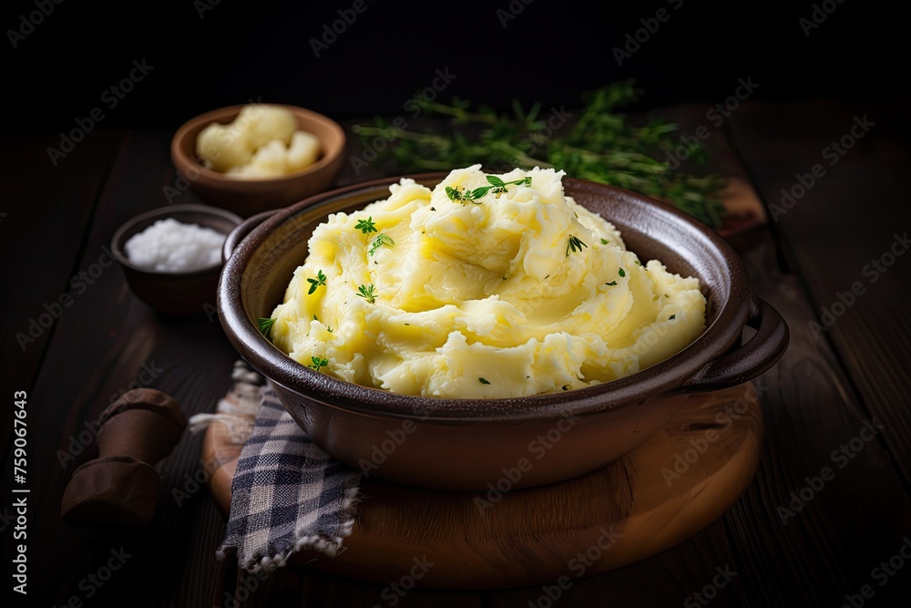 Bowl of Steaming Mashed Potatoes with Butter