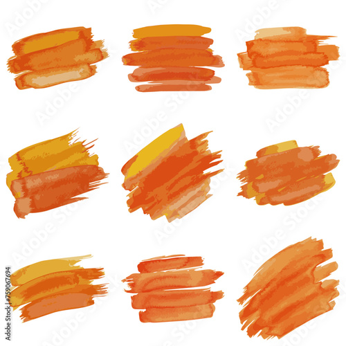 Orange Wasserfarben Pinselstriche: Vektorgrafik Illustrationen