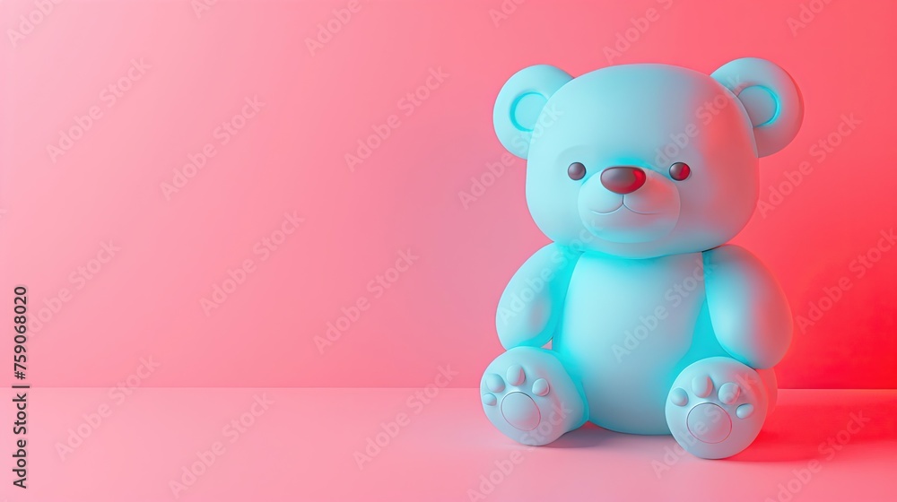 Obraz premium A glossy blue bear figure against a pink and blue gradient backdrop.