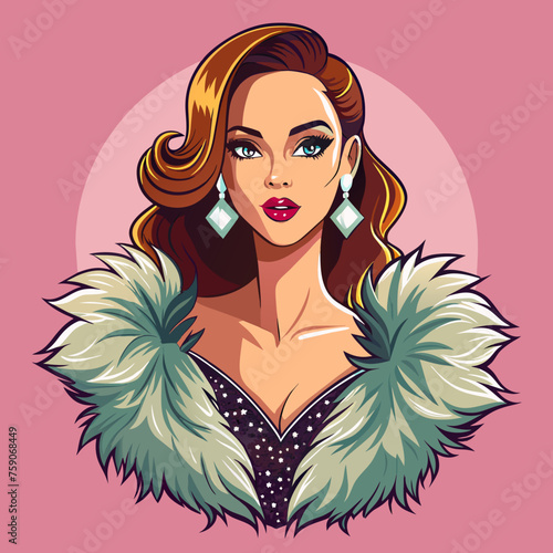 Illustrate a chic fashion illustration of a glamorous girl, suitable for transforming into a captivating sticker for t-shirts