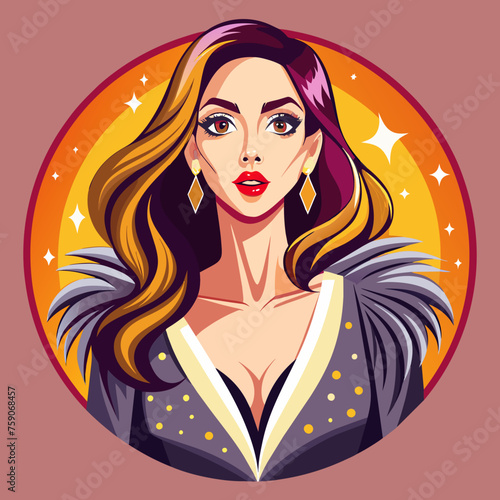 Illustrate a chic fashion illustration of a glamorous girl, suitable for transforming into a captivating sticker for t-shirts