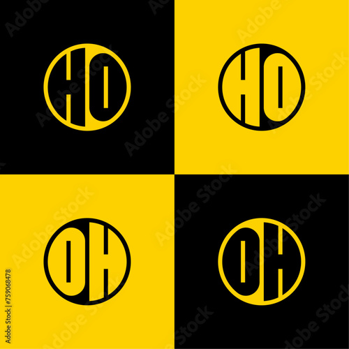 Simple HO and OH Letters Circle Logo Set, suitable for business with HO and OH initials