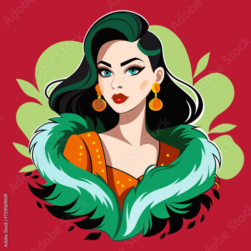 Illustrate a chic fashion illustration of a glamorous girl, suitable for transforming into a captivating sticker for t-shirts