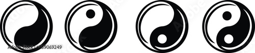 Ying yang symbol set for balance and harmony flat vector icon, Vector Design Elements. Black And White Yin Yang, isolated on transparent background, Logo of meditation, karma, buddhism and japan.