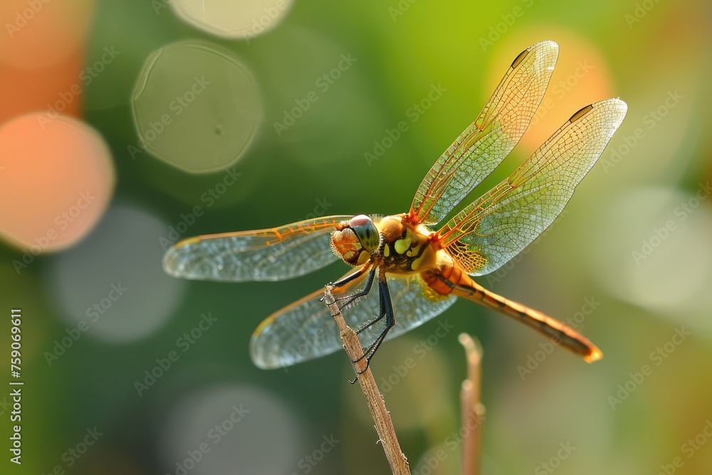 Close-Up Of A Dragonfly Perched On A Reed Close-Up Of A Dragonfly Perched On A Reed