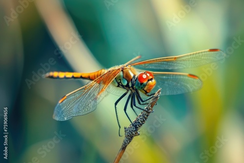 Close-Up Of A Dragonfly Perched On A Reed
