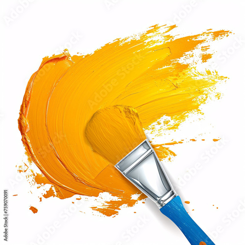 Bright stroke of acrylic or oil paint with a brush, isolated on a white background with a brush