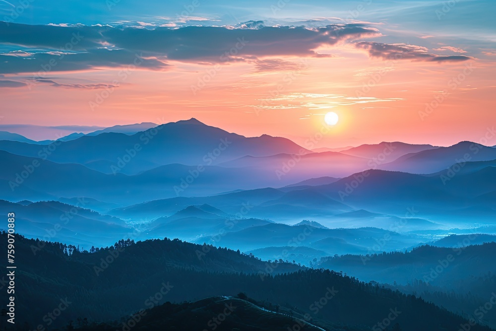 Sunrise over a tranquil mountain range