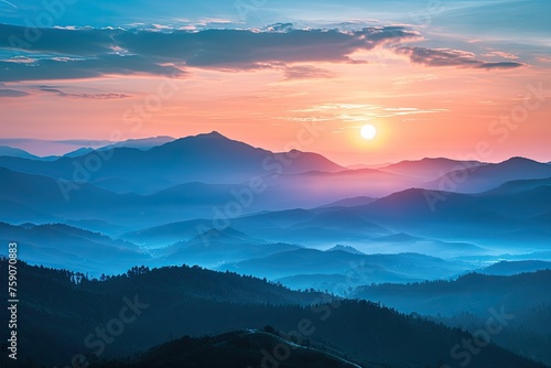 Sunrise over a tranquil mountain range