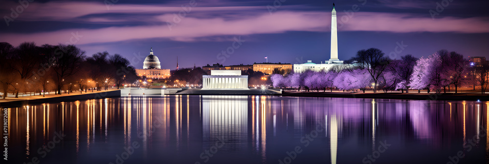 Illuminated Icons of Power: A Captivating Night View of the Washington D.C. Skyline