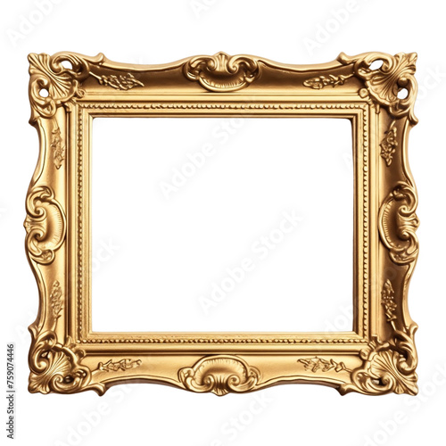 Vintage Baroque Horizontal Rectangle Gold Frame isolated on transparent background PNG