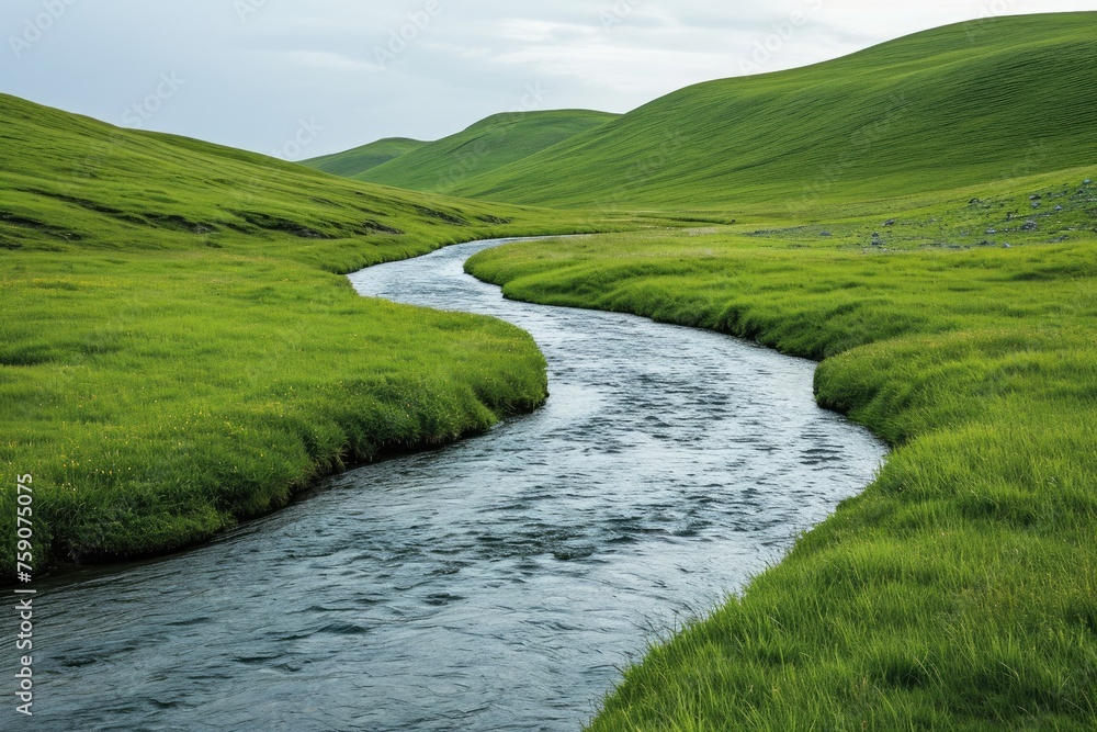 Peaceful River Winding Through A Green Valley Peaceful River Winding Through A Green Valley