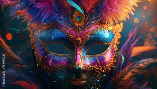 a colorful mask with feathers © Maria