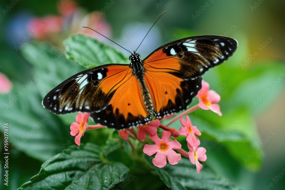 Beautiful Butterfly on vibrant flower in the garden Beautiful Butterfly on vibrant flower in the garden