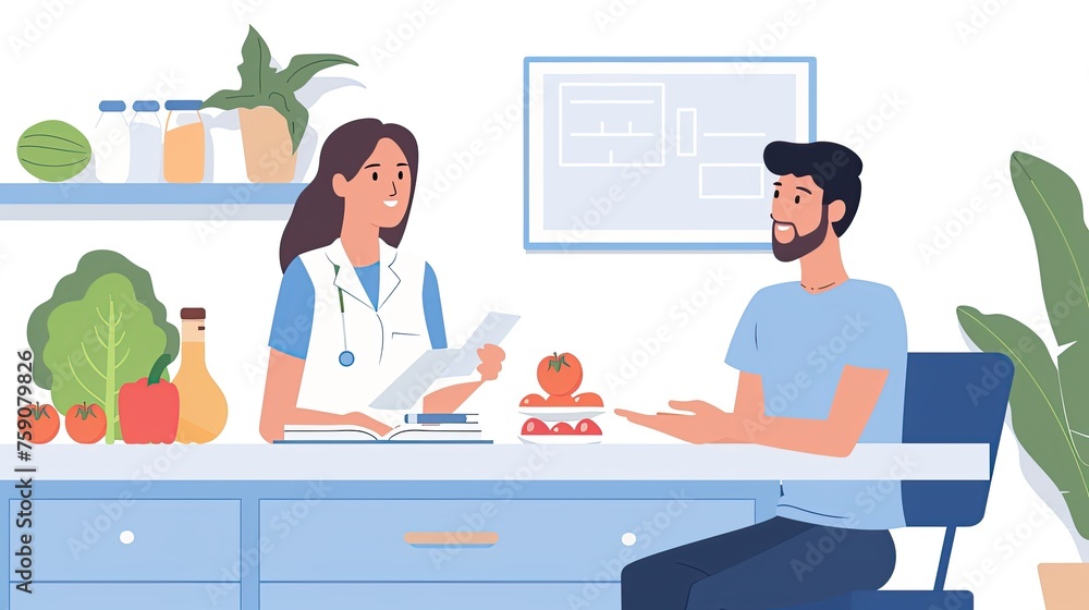 Doctor and patient in the office. Vector illustration in flat style. Doctor and patient in the office. Vector illustration in flat style.