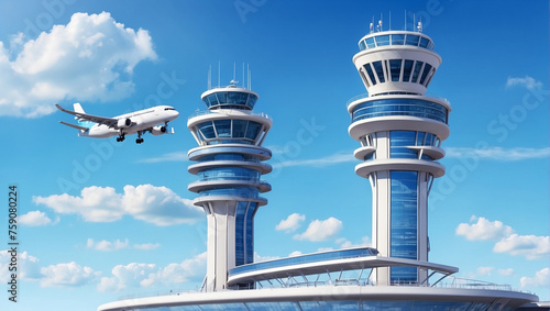 Air traffic control tower in the airport