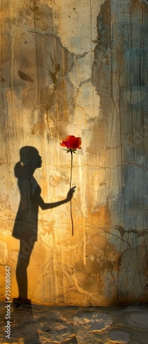 The Joy of Giving A persons shadow extending to hand a flower to a strangers shadow