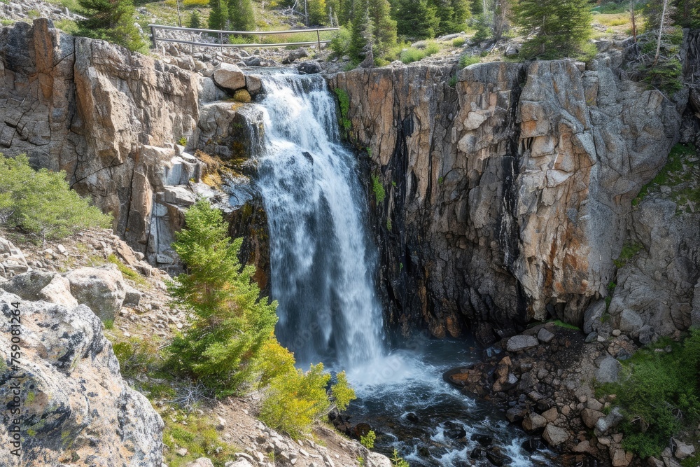 Grand waterfall cascading down rugged cliffs Grand waterfall cascading down rugged cliffs