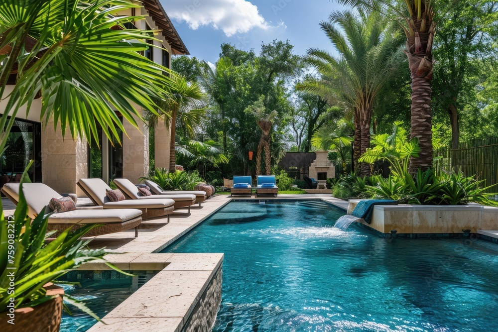 Lounging by a tranquil poolside oasis photography