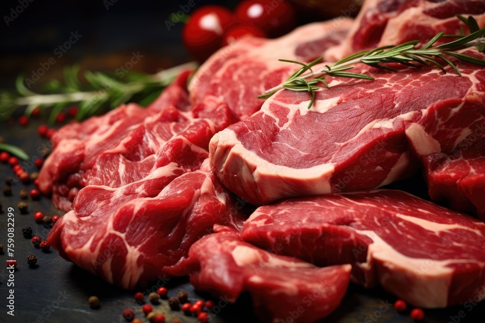 Raw beef steaks closeup view