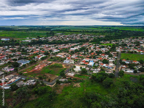 Aerial landscape of city scape with park during summer in Tangara da Serra in Mato Grosso