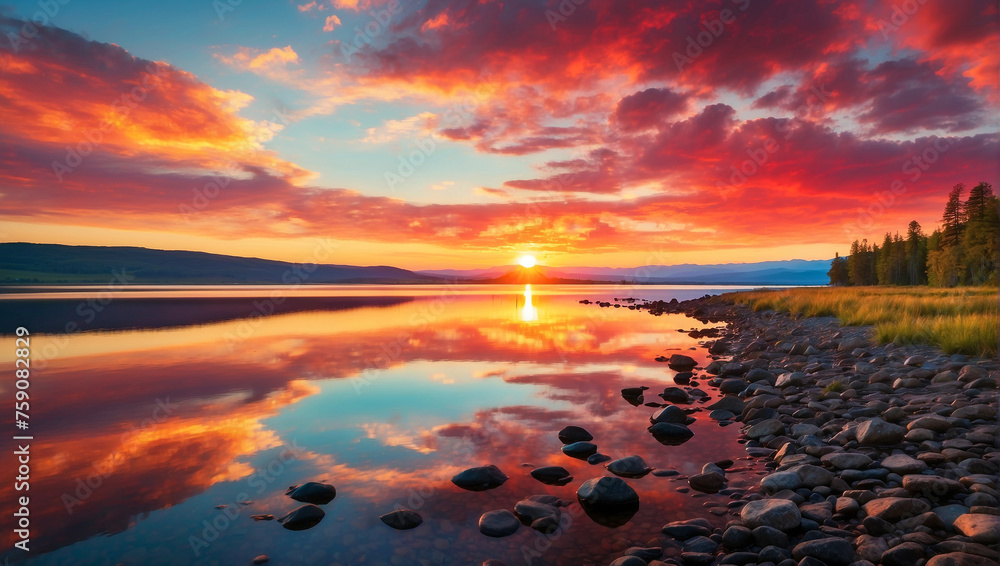 image of a vibrant sunset over a scene lake