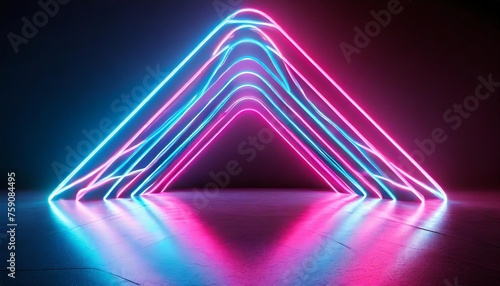3d render abstract neon background with pink and blue neon lines and reflection on the floor