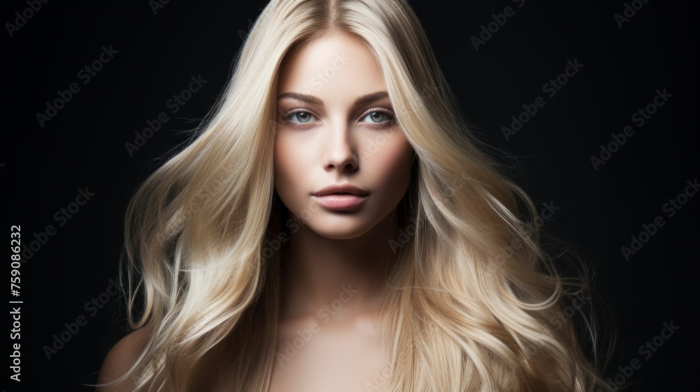 Fototapeta premium Elegant Blonde Woman with Luxurious Hair. Generative ai