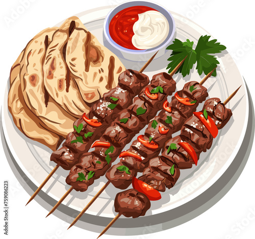 Illustration of a Shish kebab on a white background