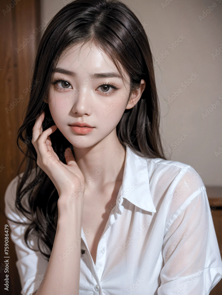 Portrait of beautiful korean women in white shirt Portrait of beautiful korean women in white shirt