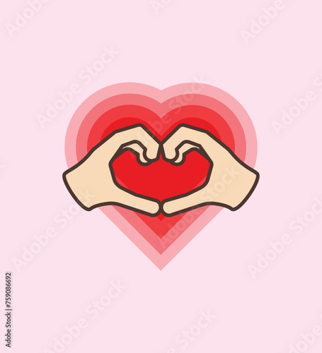 Heart hand gesture with beating heart in background