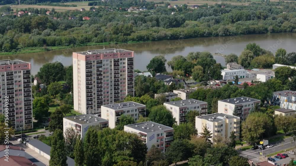 Beautiful Landscape Skyscrapers River Vistula Pulawy Aerial View Poland Beautiful Landscape Skyscrapers River Vistula Pulawy Aerial View Poland