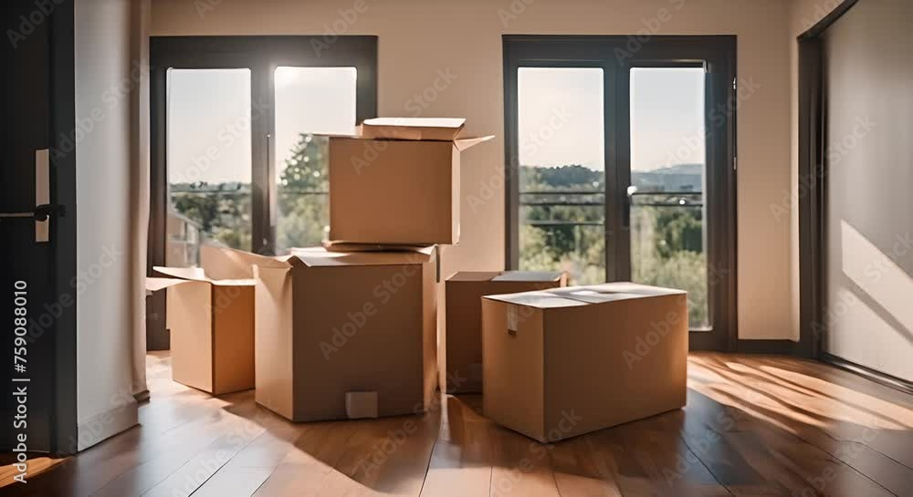 Moving boxes in a new house. Moving boxes in a new house.