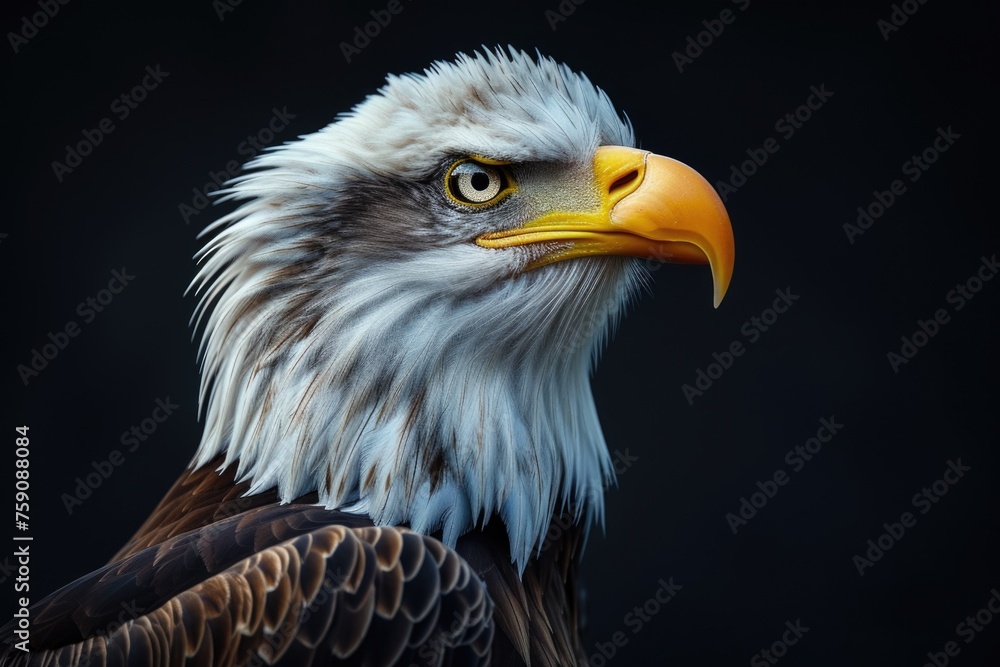 Obraz premium Majestic eagle: a captivating showcase of nature's prowess, bird , perched majestically, and embodying the spirit of freedom and untamed wilderness, a stunning visual ode to avian grace and power