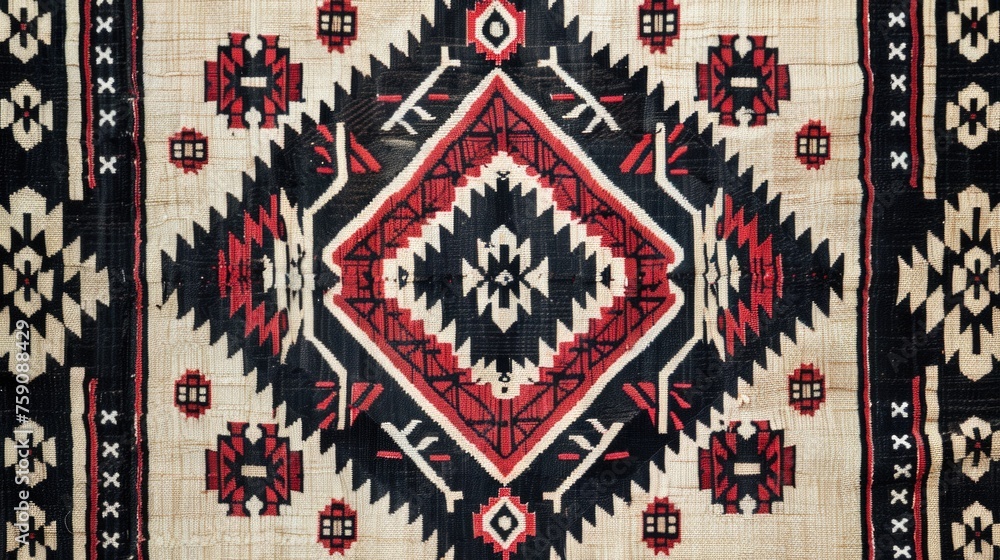 a pattern with a Middle Eastern influence, specifically resembling the Arabian Sadu weaving style. - obrazy, fototapety, plakaty 
