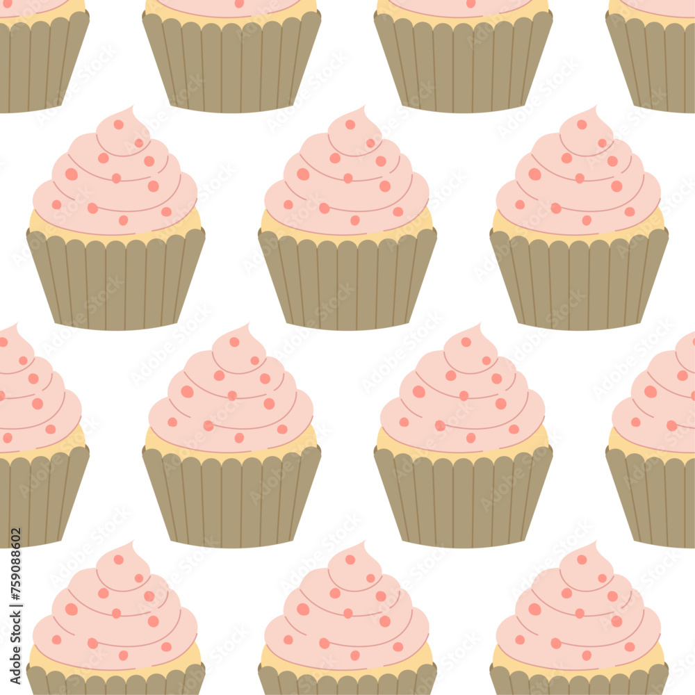 Seamless pattern on a transparent background. Holiday muffin with toppings in flat style. Pattern for textile, background or packaging. Seamless pattern on a transparent background. Holiday muffin with toppings in flat style. Pattern for textile, background or packaging.
