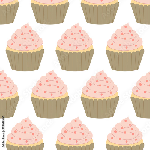 Seamless pattern on a transparent background. Holiday muffin with toppings in flat style. Pattern for textile  background or packaging.