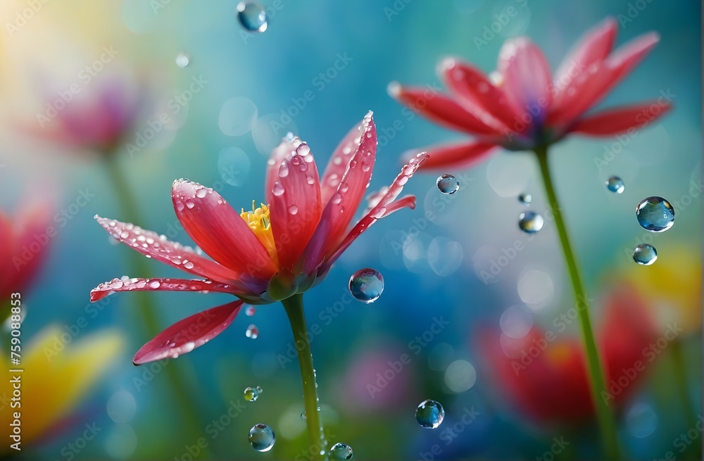 flowers with dew drops in colorful shades flowers with dew drops in colorful shades