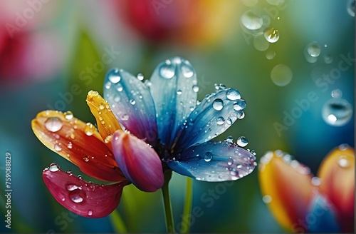 flowers with dew drops in colorful shades © vinbergv