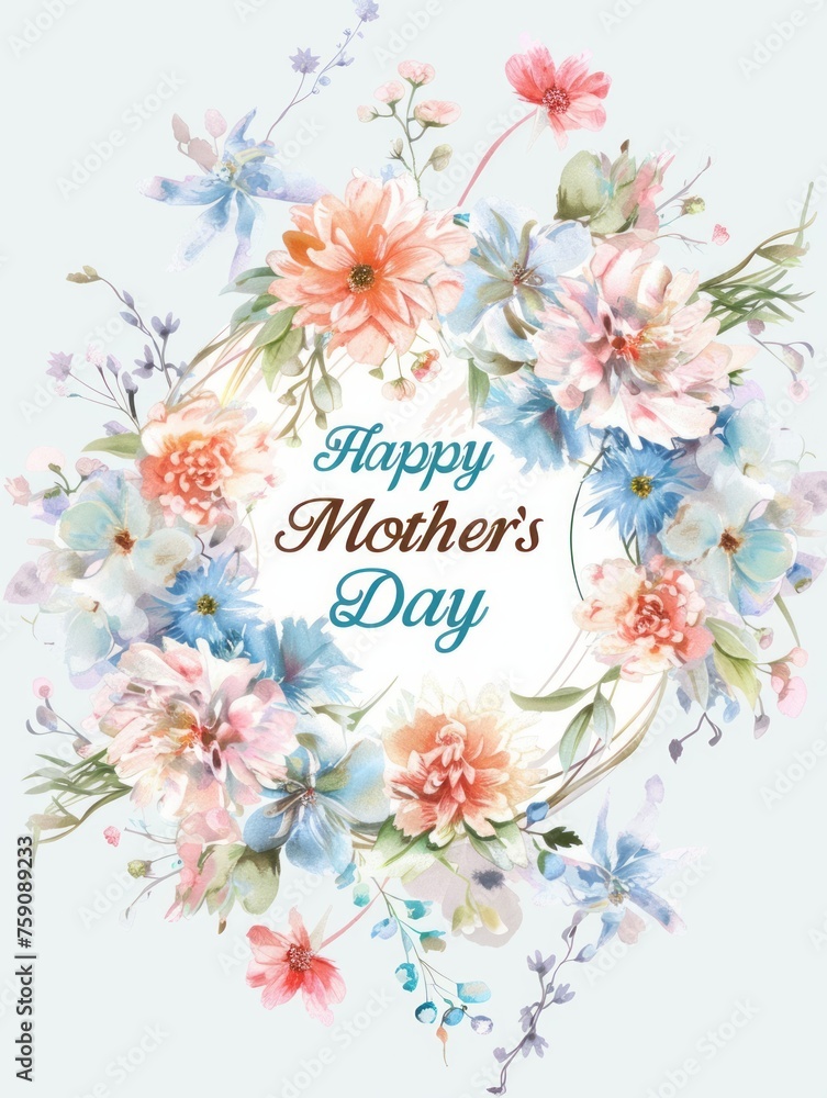 Charming Mother's Day Card with Soft Pastel Flowers and Elegant Text