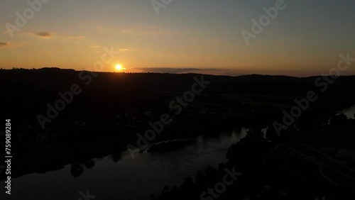 Beautiful Sunset Moutnains River Lesko Aerial View Poland photo